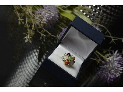 925 Sterling Silver Multicolor Agate, Nephrite & Amber Ring Size 10.25