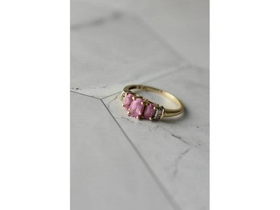 10K Yellow Gold Pink Topaz & Diamonds Ring Size 6.5
