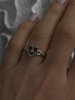 925 Sterling Silver White Colorless Topaz Heart Ring Size 7