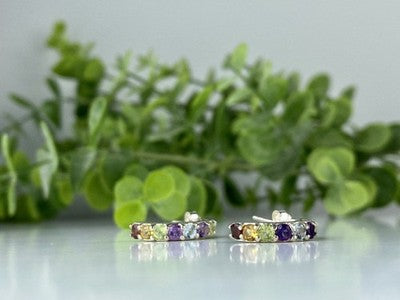 925 Sterling Silver Multi Gemstones Earrings