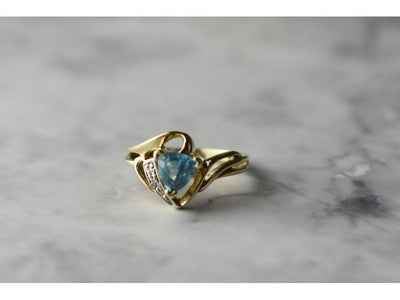 10K Yellow Gold Topaz & Diamonds Ring Size 6.75