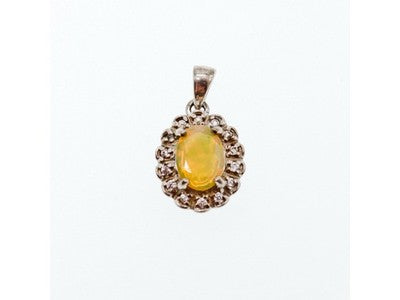 925 Sterling Silver Opal & CZ Pendant