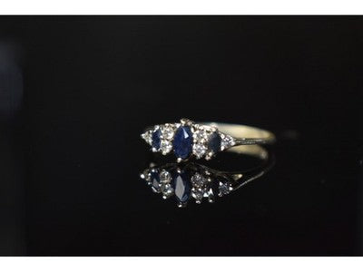 925 Sterling Silver Sapphire & CZ Ring Size 7
