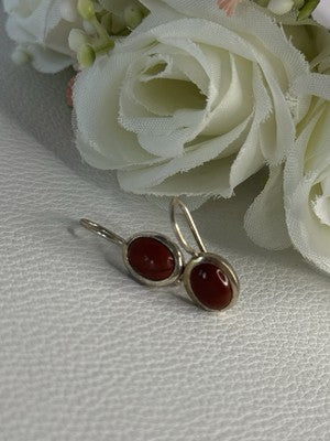 925 Sterling Silver Carnelian Earrings Length 0.70 Inch