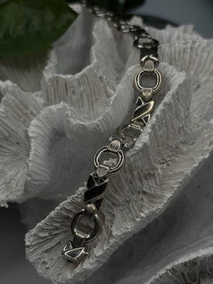 Vintage Design X-shaped & Circular Links 925 Sterling Silver Bracelet 7.5
