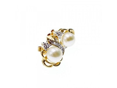 14K Yellow Gold Pearl & Diamonds Earrings