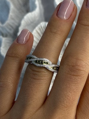 925 Sterling Silver Gold Part Emerald Ring Size 6