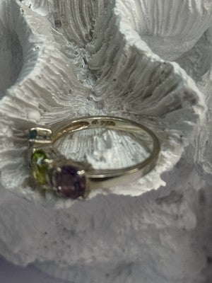 925 Sterling Silver Topaz Peridot Amethyst Ring Size 8.5