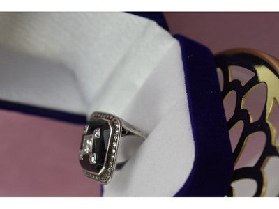925 Sterling Silver Black Jade, Colorless Sapphire & Marcasite Ring Size 5.5