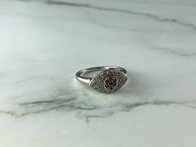 925 Sterling Silver Red Spinel, Tanzanite & Goshenite Ring Size 8.5
