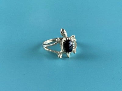 925 Sterling Silver Black Onyx "Turtle" Ring Size 5.5