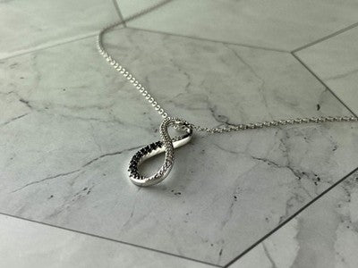 925 Sterling Silver White and Black Spinel Chain with Pendant Italy