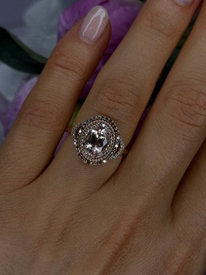 10K Rose Gold Morganite White & Chocolate Diamonds Ring Size 7