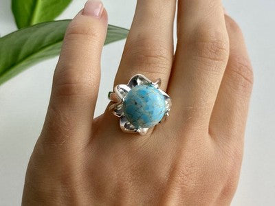 925 Sterling Silver Larimar Ring Size 6.75