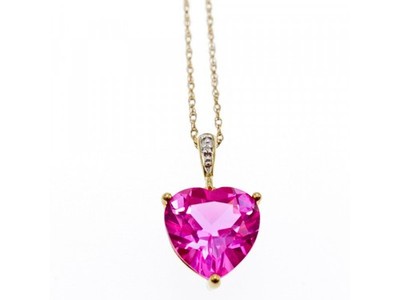 10K Yellow Gold Pink Sapphire & Diamond Pendant