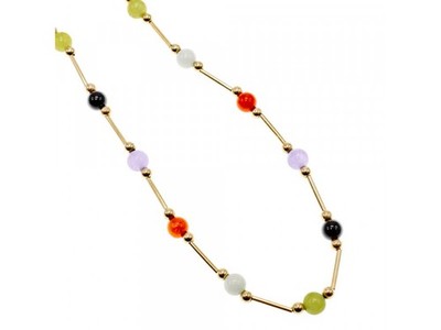 14K Yellow Gold Jadeite Balls Necklace