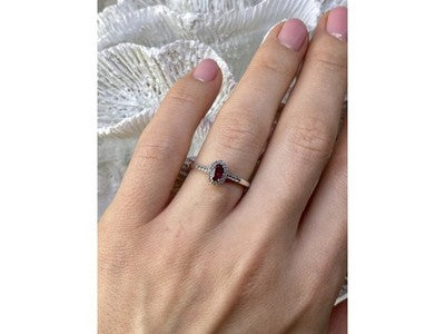 925 Sterling Silver Rubellite & White Tourmaline Ring Size 7