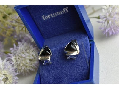 925 Sterling Silver Black Nephrite Earrings