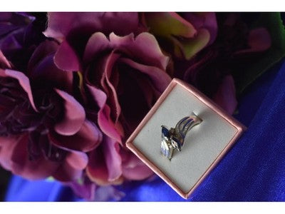 925 Sterling Silver Blue Spinel & CZ Ring Size 8