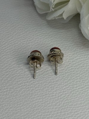925 Sterling Silver Coral Earrings Length 0.30 Inch