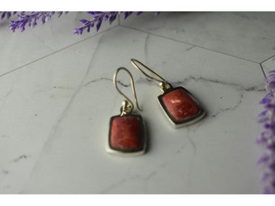 Vintage 925 Sterling Silver Red Jasper Earrings