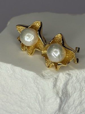 925 STERLING SILVER GOLD PLATED PEARL EARRINGS LENGTH 0.9 INCH