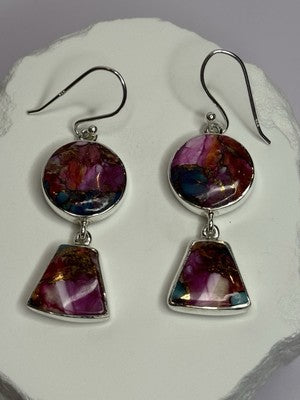 925 Sterling Silver Pink Oyster Turquoise Earrings Length 2 Inch
