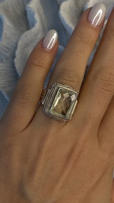 Vintage Style 925 Sterling Silver Quartz Stone Ring Size 6