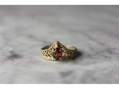 925 Sterling Silver Gold Plated Garnet Ring Size 5.5