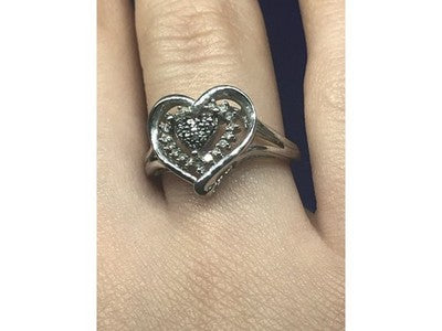 925 Sterling Silver Black Spinel & CZ "Heart" Ring Size 6.5