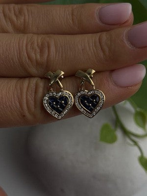 Romantic 14K Yellow Gold Heart Sapphire & Diamond Earrings