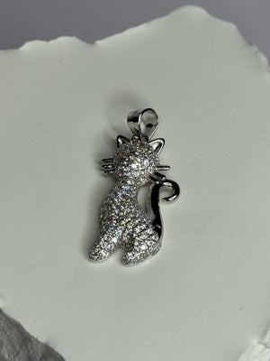 925 Sterling Silver Cat CZ Pendant Length 1.3 Inch
