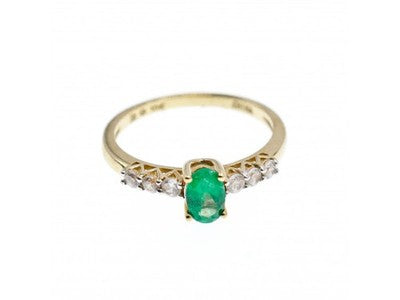 10K Yellow Gold Emerald & Colorless Spinel Ring Size 6.25