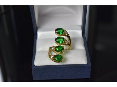 925 Sterling Silver Gold Plated Alpanite & CZ Ring Size 7