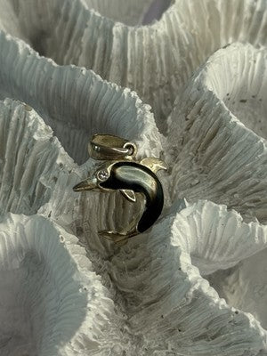 925 Sterling Silver Abalone Dolphin Pendant Length 0.90 Inch