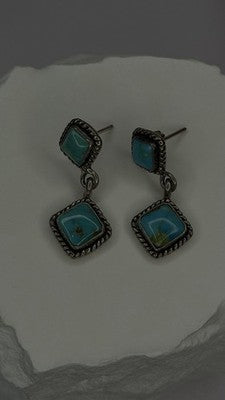 Vintage 925 Sterling Silver Blue Quoc Turquoise Dangle Earrings