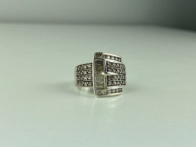 925 Sterling Silver CZ "Strap" Ring Size 7.5