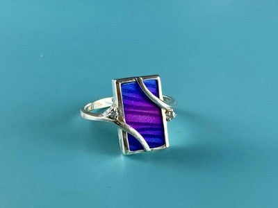 925 Sterling Silver Anodized Titanium & Quartz Ring Size 10.25