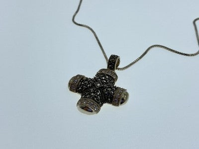 925 Sterling Silver CZ & Marcasites Chain With Cross
