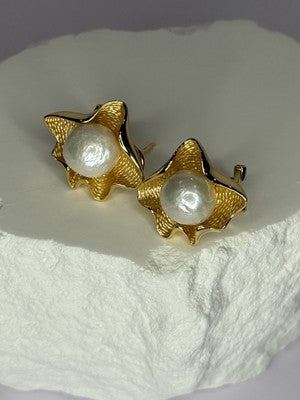 925 STERLING SILVER GOLD PLATED PEARL EARRINGS LENGTH 0.9 INCH
