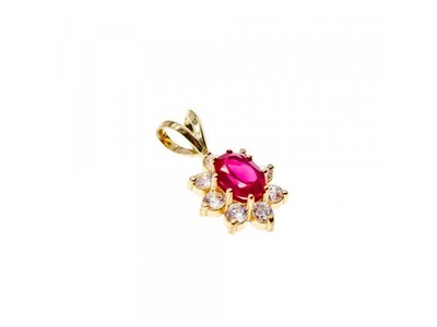 14K Yellow Gold Ruby & White Topaz Pendant