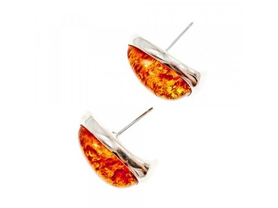 925 Sterling Silver Amber Stud Earrings