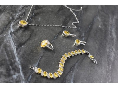 925 Sterling Silver Yellow CZ "Imitation Citrine" Set