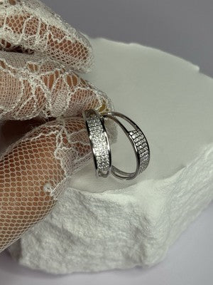 925 Sterling Silver Elegant CZ Earrings Length 0.76