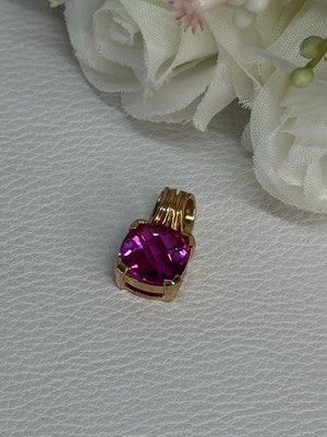 925 Sterling Silver Gold Plated Pink Spinel Pendant Length 0.70 Inch
