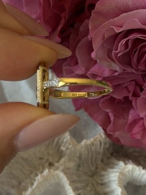 925 Sterling Silver Gold Plated Tanzanite & Beryl Ring Size 8