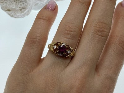 925 Sterling Silver Gold Plated Ruby & CZ Ring Size 7