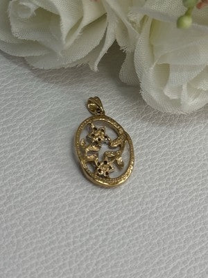 10K Yellow Gold Diamonds Flowers Pendant Length 0.95 Inch
