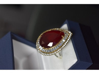 925 Sterling Silver With Gilding Red Alpanite Ring Size 9.5