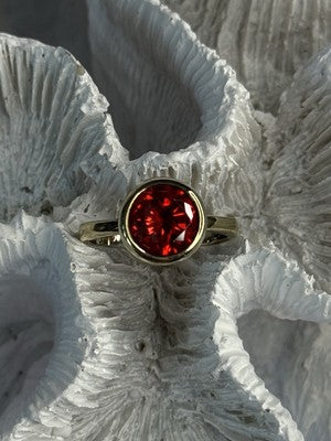 925 Sterling Silver Orange Crystal Ring Size 7